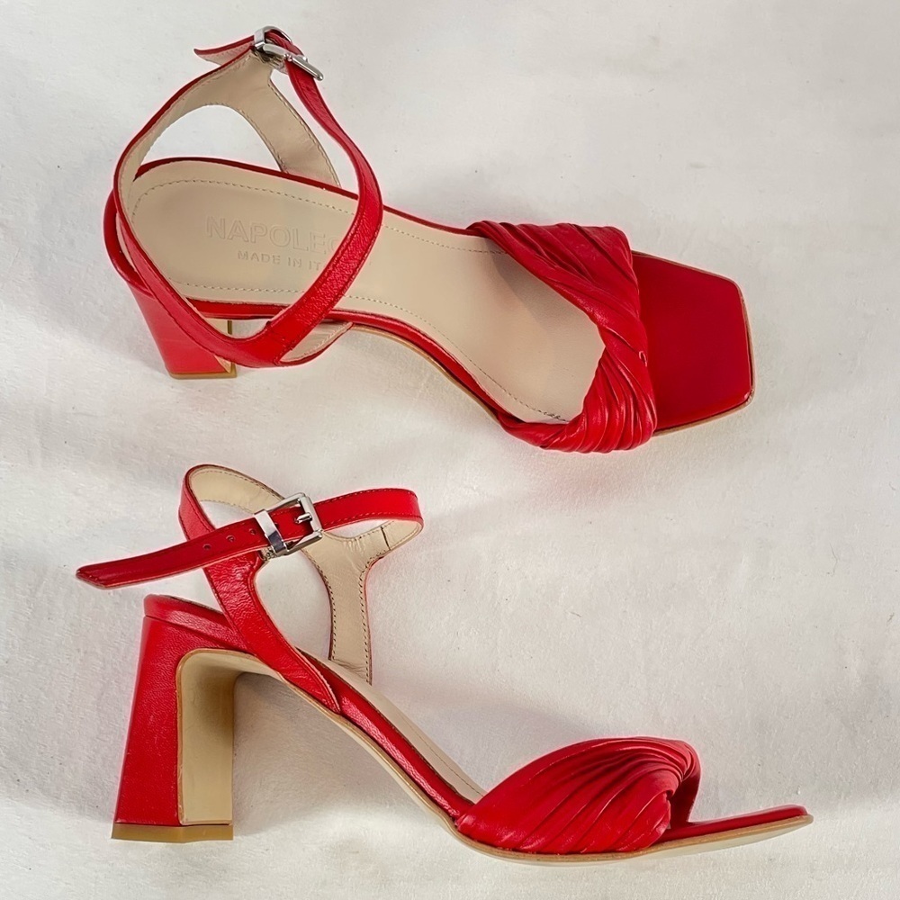 NEW Napoleoni Square‎ Toe Leather Sandals in Red Size 6.5